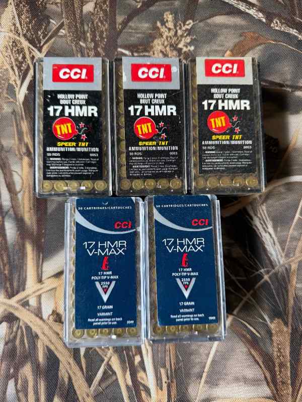 17 HMR 150 rnds CCI. TNT. 100 RNDs CCI VMAX